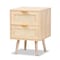 Baxton Studio Baird Mid-Century Modern Light Oak Brown Finished Wood and Rattan 2-Drawer Nightstand 176-11249-Zoro - alternate 1